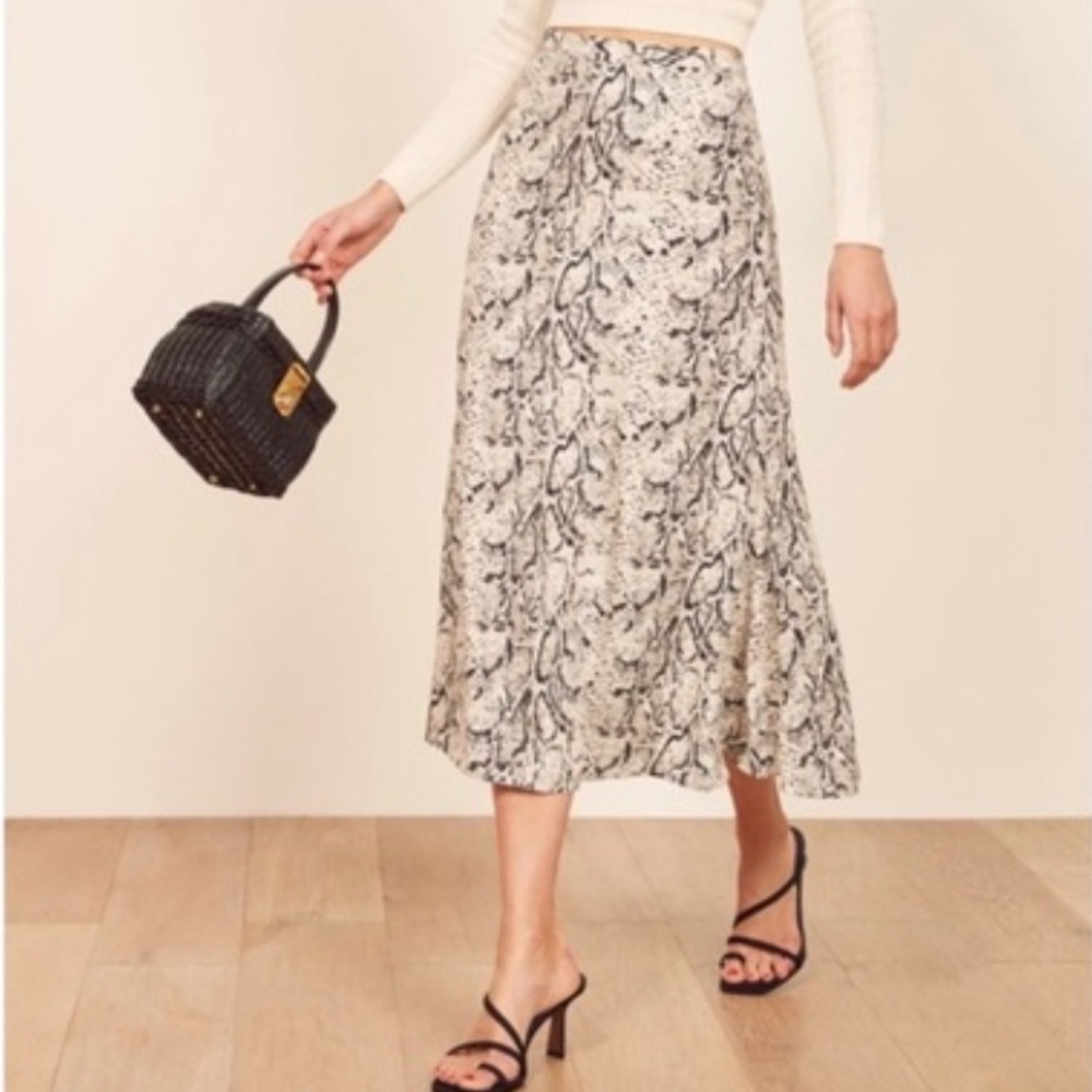 Reformation Snake Print Bea Midi Skirt Bias Cut Slip Skirt Size 2 Minimalist